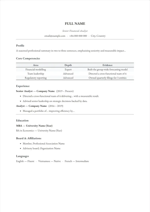 First page of the “Elegant CV” template in the Texva editor
