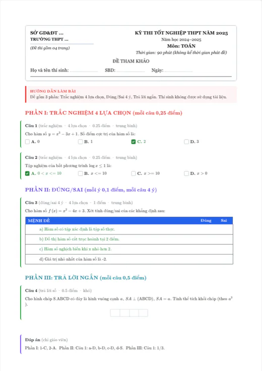 Soạn và trộn đề — Bản xem trước tài liệu mẫu trong Texva